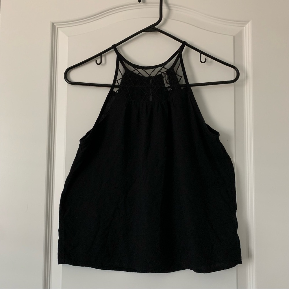 Black Tank Top with Sheer Neckline Detailing 🖤